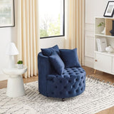 Velvet Upholstered Swivel Chair for Living Room, with Button Tufted Design and Movable Wheels, W487124835