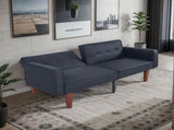Modern PU Leather Futon Sofa with Tufted Backrest, Adjustable Reclining Couch with Wood & Metal 17372453