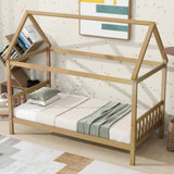 Twin House Bed with Headboard and Footboard, Twin Rubber Wood Bed with House Frame,White OAK W504P225961