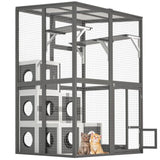 Outdoor Wooden Cat- Large Solid Wood Cat Cage Playpen with 2 Jumping Platforms & 7 Napping Houses, 86589654
