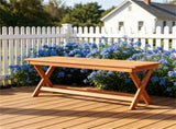 Solid Wood Backless Patio Bench, 2Person Rustic Slatted Seat Bench with XFrame Legs, Breathable 68769856