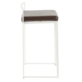 Fuji Contemporary Stackable Counter Stool in White with Brown Faux Leather Cushion by LumiSource B202P222381