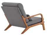High Back Solid Wood Armrest Backrest Iron Frame Linen Indoor Leisure Chair Dark Grey 26834411