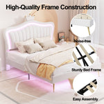 ZUN Queen Size Upholstered Bed Frame with LED Lights,Modern Upholstered Princess Bed With Crown WF307963AAK