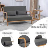 Leisure Chair with Solid Wood Armrest and Feet, Mid-Century Modern Sofa,2 seat 64077015
