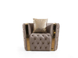 Naomi Button Tufted Chair with Velvet Fabric and Gold Accent in Taupe B00961117