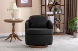 035-Linen Fabric Swivel Accent Chair With Soild Wood Round Brown Base Leg,Dark Gray W527134468