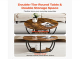 Round Coffee Table, Modern 2-Tier Wooden Center Table with Open Storage, Minimalist Metal 36740458