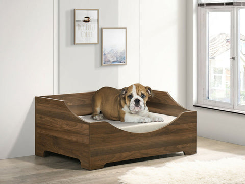 ZUN Modern Comfy Pet Bed with Cushion Brown Wood Finish B011P193953