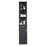 MDF With Triamine One Door One Drawer Three Compartments High Cabinet Bathroom Wall Cabinet Black 01749391
