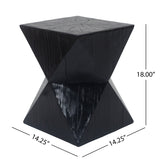 ZUN 14.25" Black Concrete Side Table with Rustic Hand-Carved Texture and Unique Symmetric Form – N767P192096B