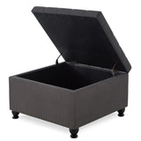 Large square storage ottoman with wooden legs, Upholstered button tufted coffee table with nail W2186142957