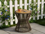 Outdoor Side Table, Dark Grey Rope and Acacia Wood, 25.80" Height, 16.14" Diameter, Elegant Long N770P354691D