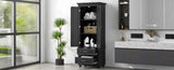 ZUN Tall Storage Cabinet with Two Drawers for Bathroom/Office, Black WF299284AAB