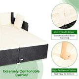 White Outdoor Rattan Daybed with Upholstered Cushions 87294660