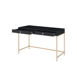 ZUN Black High Gloss and Gold 2-drawer Writing Desk B062P184559