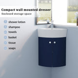 Corner Bathroom Vanity Sink Combo for Small Space Wall Mounted Cabinet Set, Ceramic Sink W99990112