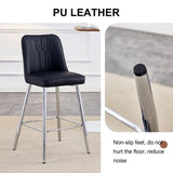 ZUN Modern Black PU Bar Stool - Silver Metal Legs with Cross Reinforcement.Black,Silver Metal Legs,Bar W1151P211979