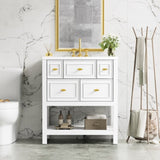 30'' Bathroom Vanity with Ceramic Sink Combo, Free Standing Single Vanity Set with 5 Drawers, Solid N710P247488K
