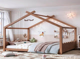 Queen House Floor Bed with Support Slats, Solid Wood House Bed Frame for Kids, No Box Spring Needed W1580P438812