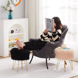 Faux Fur Storage Ottoman Round Furry Vanity Stool with Marble Tray, Compact 95916747