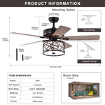 ZUN 52'' Low Profile Ceiling Fan with Lights,Blade Dark Wood Ceiling fan 18139432