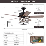 ZUN 52'' Low Profile Ceiling Fan with Lights,Blade Dark Wood Ceiling fan 18139432