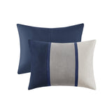 7 Piece Faux Suede Comforter Set Blue Queen B03596784