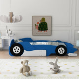 Twin Size Race Car-Shaped Platform Bed with Wheels,Blue WF311965AAC