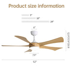 ZUN 52 Inch Modern Ceiling Fan with 22W LED Light and Remote Control 5 ABS Blades for Living Room W934P230464