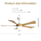 ZUN 52 Inch Modern Ceiling Fan with 22W LED Light and Remote Control 5 ABS Blades for Living Room W934P230464