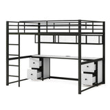 ZUN Full Size Metal Loft Bed with Desk, Drawers and Bedside Tray, Charging Station, USB and socket 91995052