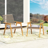 ZUN Set of 2, Acacia Wood Cape Woven Wicker Large Lounge Chair with Pillow for Patio, Deck, Yard, Lawn 73165.00