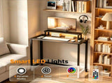 31.5" Gaming Desk with Desktop Shelf and Lighting Foldable P2 Particleboard Iron Pipe 07803855