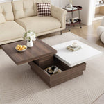 ZUN U-Can Rotatable Top Coffee Table, Modern Square Coffee Table with Wood Grain N724P195145K