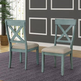 ZUN Prato Wood Cross Back Upholstered Dining Chairs, Set Of 2, Antique Blue T2574P164552