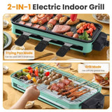 ZUN 1500W Electric Indoor Grill 2 in 1 Electric BBQ Gill with Grill Net Removable Plate 5 Temperature 90269749