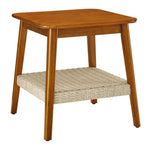 ZUN 23" Mid-Century Table with Woven Shelf, Boho Table with Storage, Bedside Tables, Small W1801109588