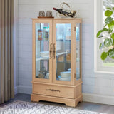 Lighted Glass Curio Display Cabinet with Adjustable Shelves - 2 Doors, 1 Drawer, LEDs, Elegant W1758P290020