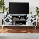 Mirrored TV Stand for 65 inch TV,Sliver TV Console Table with Open Storage & 2 Storage Cabinets W1445P204027