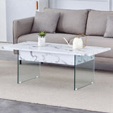 ZUN Multifunctional Lift Top Coffee Table -White Marble Pattern, Essential for Modern Homes.Tempered W2920P226076