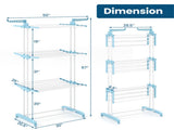 Blue 4-Tier Foldable Clothes Drying Rack with Wheels, Heavy Duty Metal Laundry Hanger Stand for 04800812