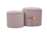 Contemporary Nesting Ottoman Set in Blush k Velvet with Gold Metal Accent Pieces B202P223723