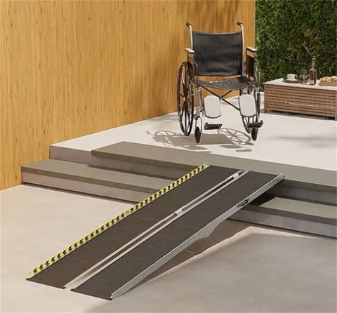 ZUN 8FT Foldable Threshold Ramp with Non-Slip Surface,Wheelchair Ramp,Aluminum Handicap Ramp 60349760