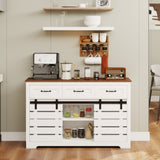 ZUN 53" Farmhouse Sideboard Buffet Storage Cabinet with 3 Drawers, 2 Sliding Barn Doors, 2 Adjustable W1120P217802