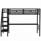 ZUN Metal Loft Bed Frame with Desk, No Box Spring Needed,Twin ,Black 29685501