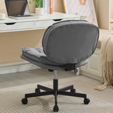 ZUN Armless-Office Desk Chair with Wheels: PU Leather Cross Legged Wide Chair,Comfortable Adjustable 32911314