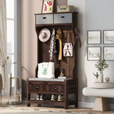 U-Can Hall Tree with 6 Hooks and Hinged Lid, Coat Hanger, Entryway Bench, Storage Bench, 3-in-1 N724P184891D