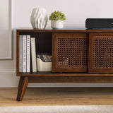 59 Inch Mid Century Modern Rattan TV Stand for 65 Inch TV, Entertainment Cabinet, Media Console for W1801115776