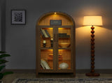 A high arched storage cabinet with a lamp, a modern retro-style wooden storage cabinet with 22213549